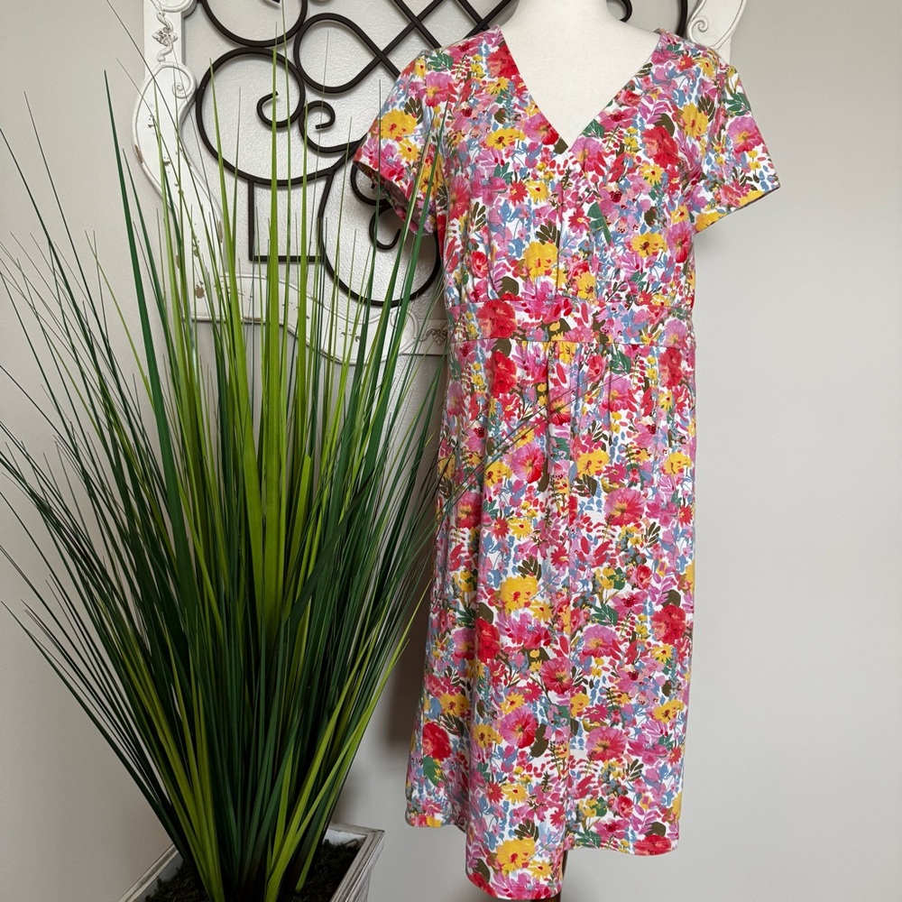 JOULES Size 12 Pink Floral Empire Waist Jersey Dress